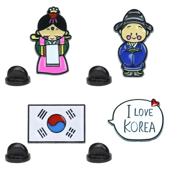 Crtani igle ханбок lik Korejski zastava broš par par suvenira za putovanja ovratnik pin ruksak ukras ikonu