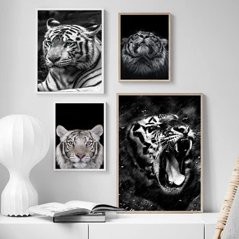 Divlje životinje Afrički Umjetničku sliku s po cijeloj površini Tigar Platnu Slike Skandinavija Skandinavija Crno-bijeli Plakati i grafike Zid Art dekor