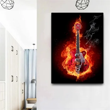 Grafiti Vatru Gitara Platnu Пейтинг Apstraktne Glazbeni instrumenti Tiskanje Plakata i Zidne Ukrasne Umjetničke Slike Dekor Glazbeni Studio