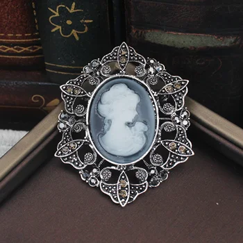Kristalno Rhinestones Cameo Vintage nakit za žene Cameo ulozi Kraljice Ljepote Glava Broš Pin Pribor za odjeću Darove za djevojčice
