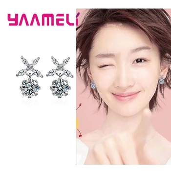 Moderan Luksuzni Elegantne marke naušnice-kapi s kristalima za žene, Božićni domjenak za djevojčice, Nakit od 925 Sterling srebra
