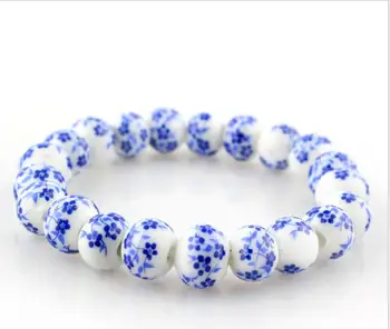 OMH veleprodaja nakita od 10 mm nacionalni vjetar prodaju kao alva plavo - bijela porculanska narukvica SZ52