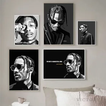 Plakat Scott Travis Glazbena Zvijezda Rap Hip-Hop Reper Ispisuje Crno-Bijele Модельную Umjetničku sliku na platnu je Moderan zidni Kućni dekor