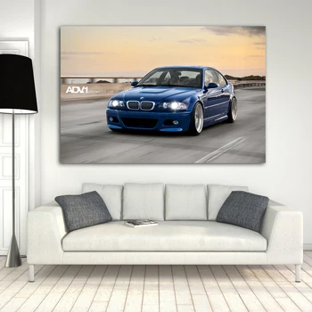 Plakati Superautomobil Plavi Automobil B M W M3 E46 Klasični Drift Automobil Zid Art Poster Ispis na Platnu Slika za dom Dekor Sobe