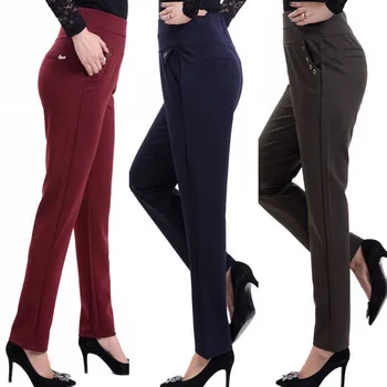 Plus Size 5XL Ženske hlače srednje dobi 2020 Proljeće i Jesen s visokim strukom Elastične izravne gumbe Svakodnevne Ženske hlače su Čvrste W790
