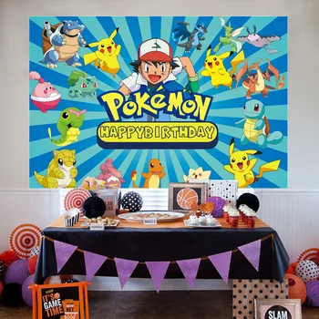 Pokemon Tema Rođendan Dekoracija Za Zurke Isporuke Banner Na Dan Rođenja Fotografija Fotografija Djeca Anime Rođendan Pozadina Tkanine Igračke