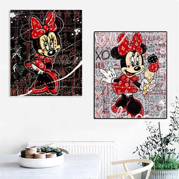 Slika Na Platnu Disney Minnie Mickey Mouse Jede Sladoled Plakat I Ispis Ulični Grafiti Umjetnost Crtani Dnevni Boravak Kućni Dekor