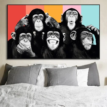 Smiješno Majmun Grafiti Platnu Slikarstvo Moderne Životinje Zid Umjetnost Platnu Plakata I Grafika Zidne Slike za uređenje Dječje Sobe Куадро