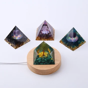 USB Led Baza za Umjetnost Crystal Energija Оргонит Piramida Ukras Meditacija Bogatstvo Kamen Postolje za Zaslon Lampa Drveni okvir